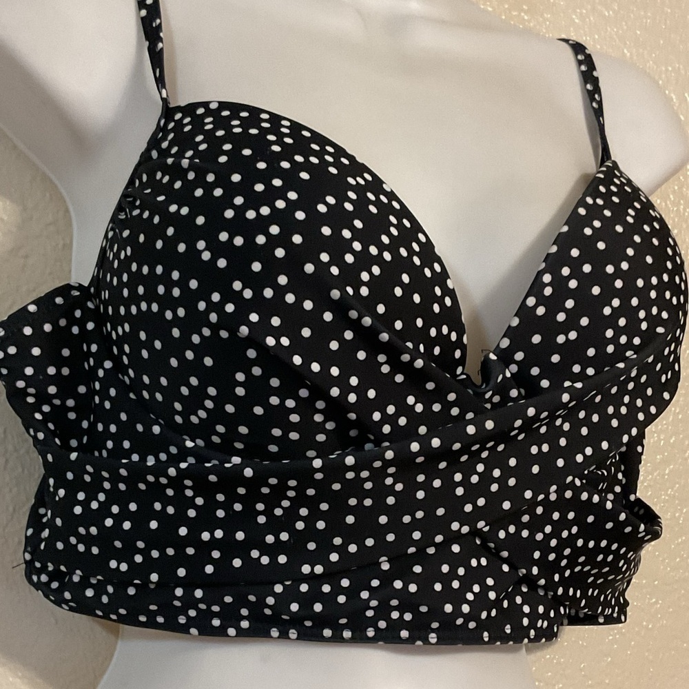 Black and White Polka Dot Crop Top tankini swim top wrap bikini - Picture 8 of 8